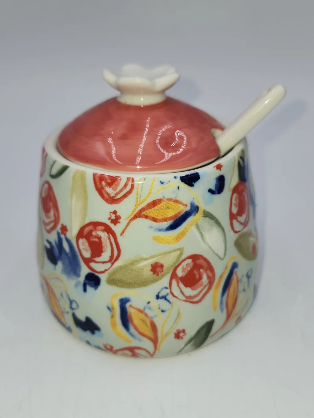 Anthropologie Floral Ceramic Sugar Or Jam Jar With Lid